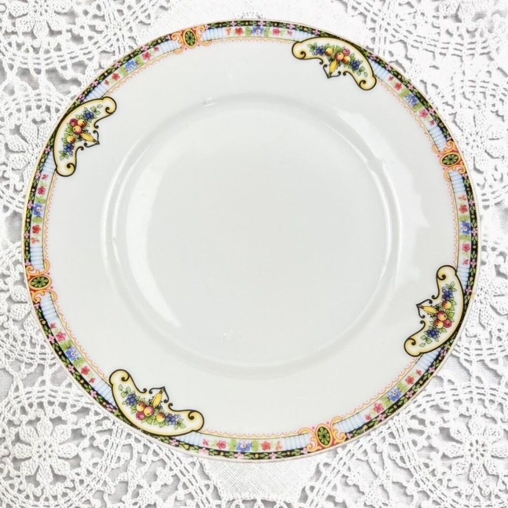 Royal Schwarzburg 4 China Plates Salad/Dessert HOPE Fruit Floral Border 7.5"
